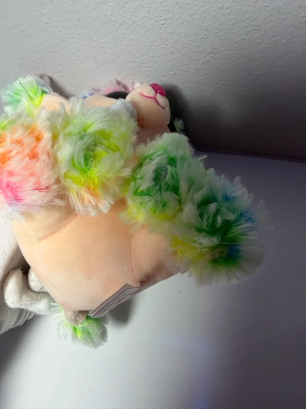 Ty Rainbow Beanie Boo Plush Poodle - Multicolor Fur with Pink Nose - Picture 6 of 7